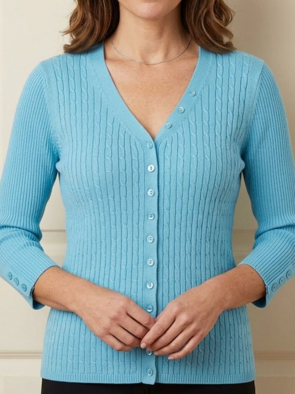 Ciera + Co Women's Ribbed Cable Knit Button Down Cardigan 3/4 Sleeve Size S/P